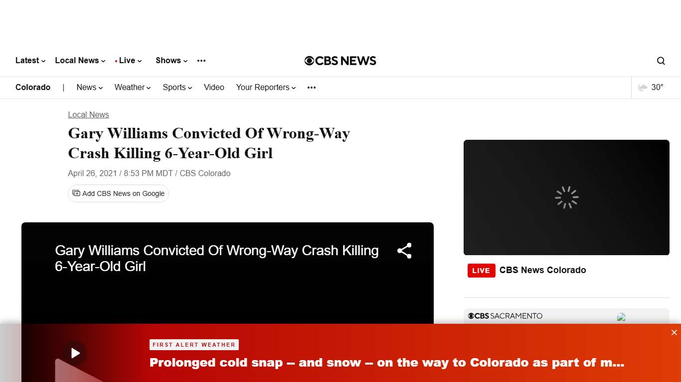 Gary Williams Convicted Of Wrong-Way Crash Killing 6-Year-Old Girl - CBS Colorado