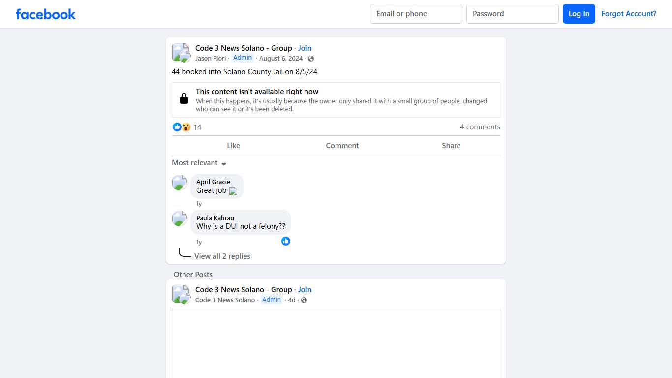 Code 3 News Solano - Group 44 booked into Solano County Jail on 8/5/24 Facebook